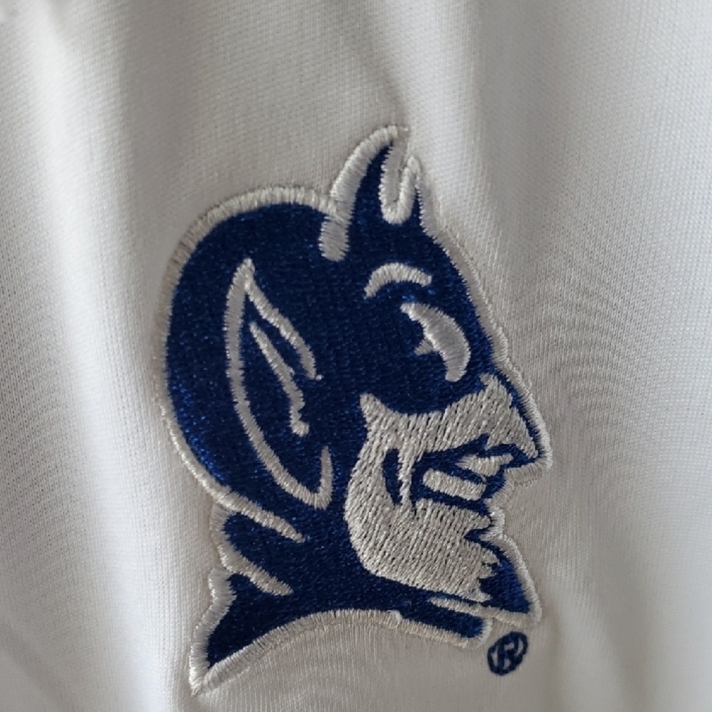 DUKE Knights Apparel Proedge Blue Devil Large White Polo with Navy Logo